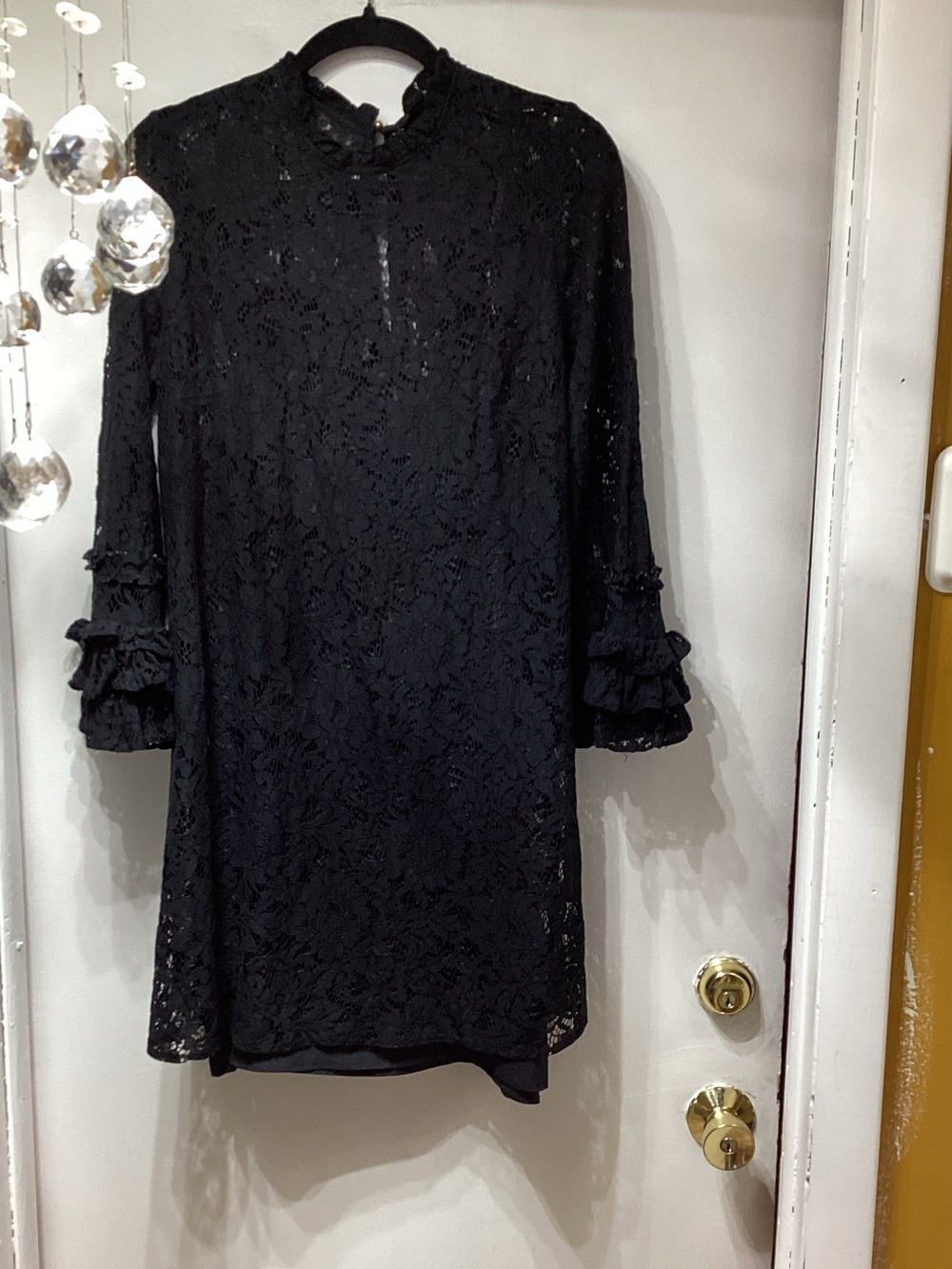 Who What Wear Black Lace Ruffle-Sleeve Mini Dress